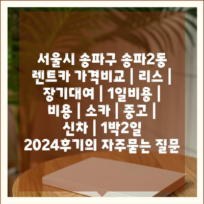 서울시 송파구 송파2동 렌트카 가격비교 | 리스 | 장기대여 | 1일비용 | 비용 | 소카 | 중고 | 신차 | 1박2일 2024후기