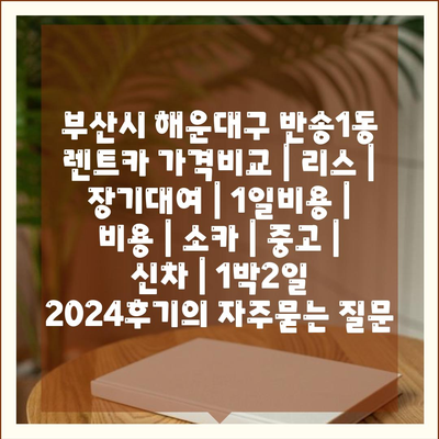 부산시 해운대구 반송1동 렌트카 가격비교 | 리스 | 장기대여 | 1일비용 | 비용 | 소카 | 중고 | 신차 | 1박2일 2024후기