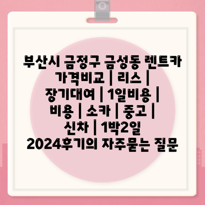 부산시 금정구 금성동 렌트카 가격비교 | 리스 | 장기대여 | 1일비용 | 비용 | 소카 | 중고 | 신차 | 1박2일 2024후기