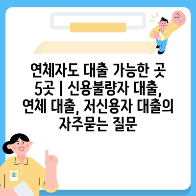 연체자도 대출 가능한 곳 5곳 | 신용불량자 대출, 연체 대출, 저신용자 대출