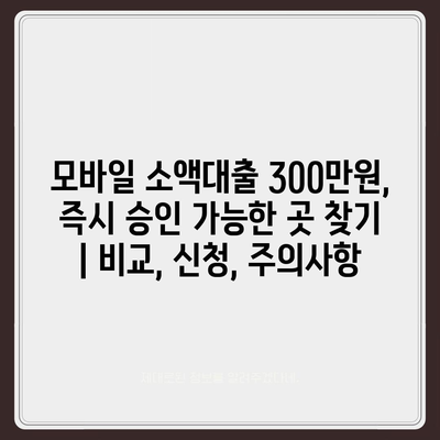 모바일 소액대출 300만원, 즉시 승인 가능한 곳 찾기 | 비교, 신청, 주의사항