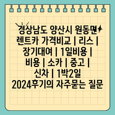 경상남도 양산시 원동면 렌트카 가격비교 | 리스 | 장기대여 | 1일비용 | 비용 | 소카 | 중고 | 신차 | 1박2일 2024후기