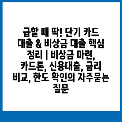 급할 때 딱! 단기 카드 대출 & 비상금 대출 핵심 정리 | 비상금 마련, 카드론, 신용대출, 금리 비교, 한도 확인