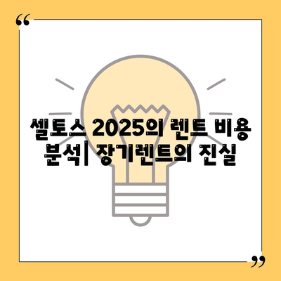 셀토스 2025 장기렌트 비용 대비 효과