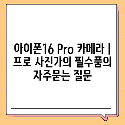 아이폰16 Pro 카메라 | 프로 사진가의 필수품