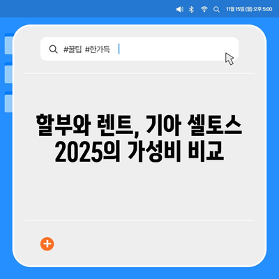 기아 셀토스 2025 장기렌트 가성비 챙기는 방법