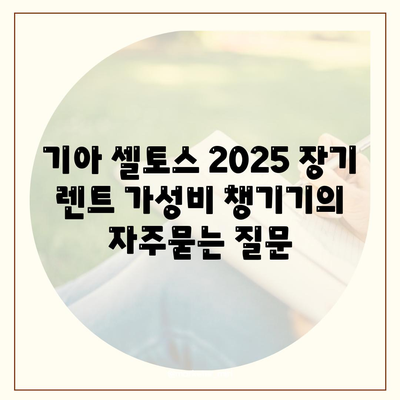 기아 셀토스 2025 장기 렌트 가성비 챙기기