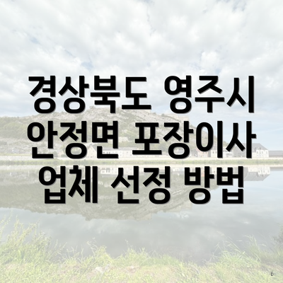 경상북도 영주시 안정면 포장이사 업체 선정 방법
