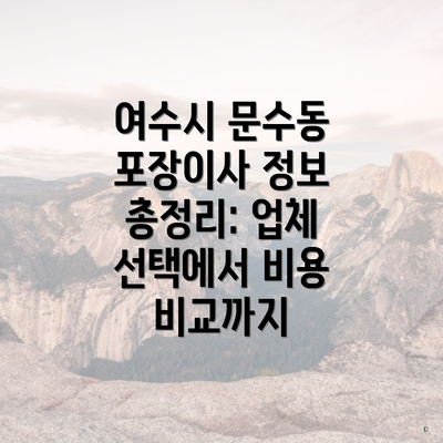 여수시 문수동 포장이사 정보 총정리: 업체 선택에서 비용 비교까지